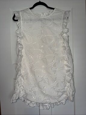 TCEC White Lace Ruffle Mini Dress